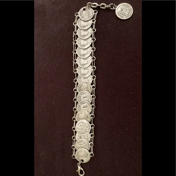Vintage Paris Louvre Eiffel Tower Notre Dame Silver Tone Coin Bracelet